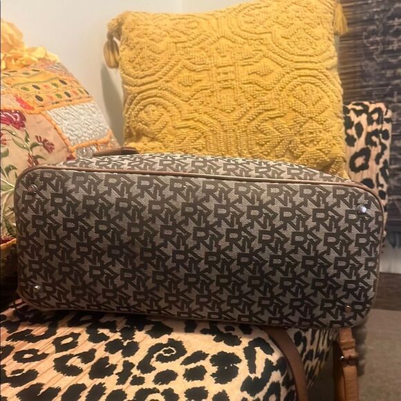 DKNY Brown and Tan Logo Satchel - Picture 8 of 13